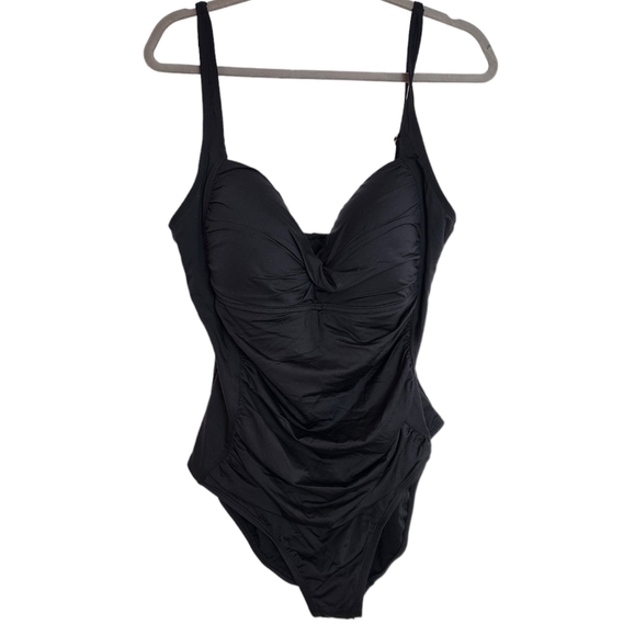 Liz Claiborne One Piece Black Rouched Slimming Soft Cups Swimsuit Size 16 NWT - Picture 1 of 6